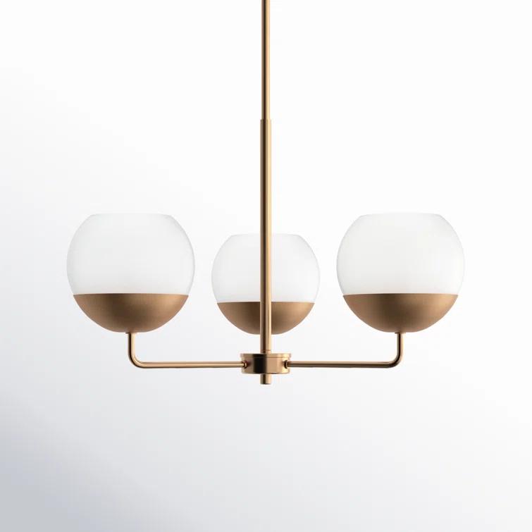 Alvin Satin Brass and Milk Glass 3-Light Chandelier
