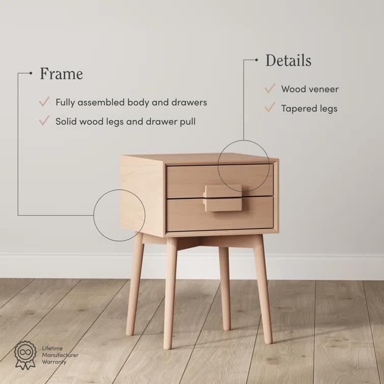 Harper 2-Drawer Wood Nightstand with Storage