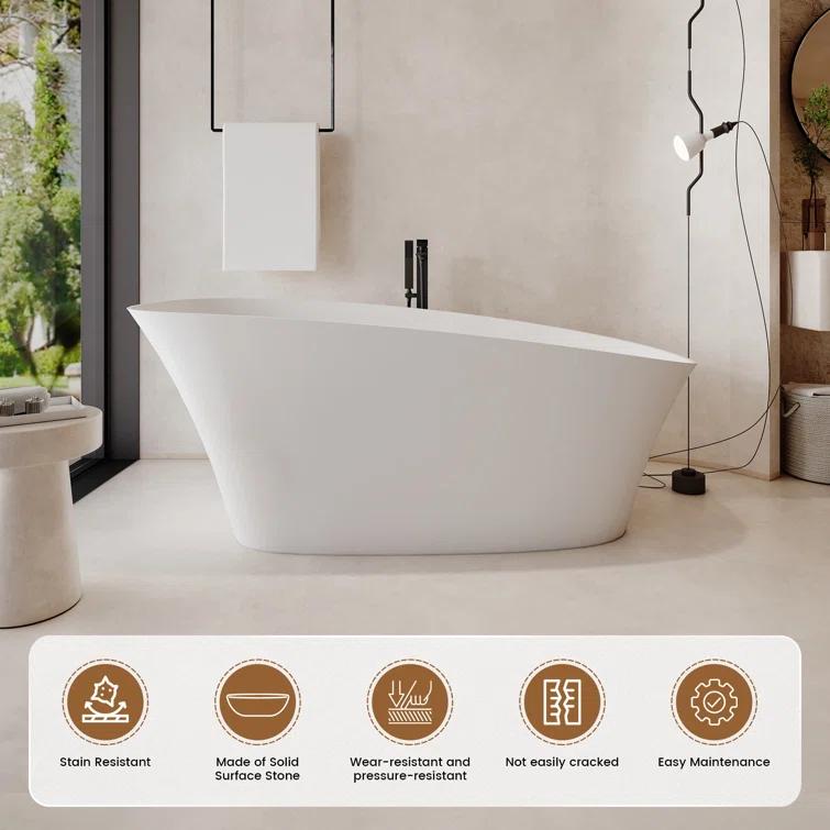 Crestone Casainc Freestanding Soaking Solid Surface Resin Stone Bathtub