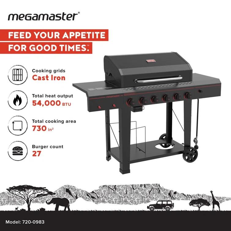 Megamaster 6 - Burner Freestanding Liquid Propane Gas Grill