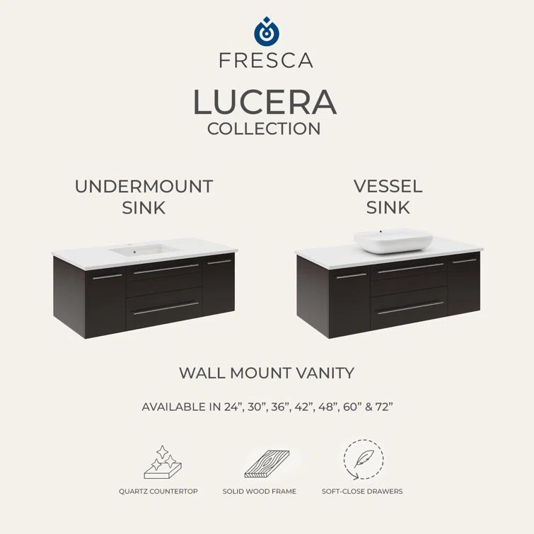 Lucera 36" Wall Mount Single Vessel Sink Right Version Bathroom Vanity with Medicine Cabinet