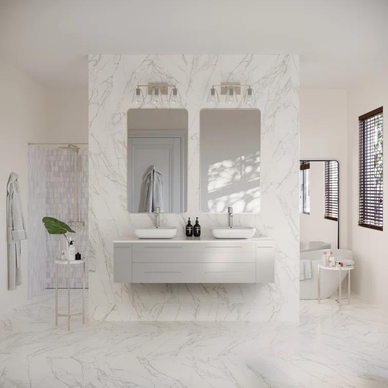 Fresca Lucera 60" Wall Mount Double Sink Modern Bathroom Vanity with Top and Vessel Sinks