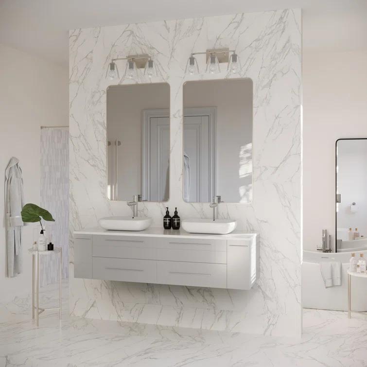 Fresca Lucera 60" Wall Mount Double Sink Modern Bathroom Vanity with Top and Vessel Sinks