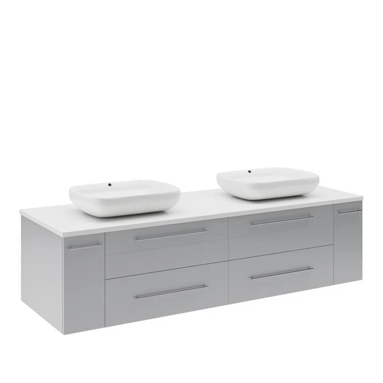 Fresca Lucera 60" Wall Mount Double Sink Modern Bathroom Vanity with Top and Vessel Sinks