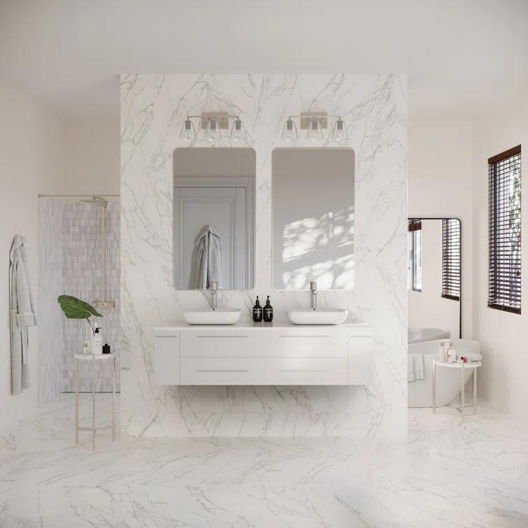 Fresca Lucera 60" Wall Mount Double Sink Modern Bathroom Vanity with Top and Vessel Sinks