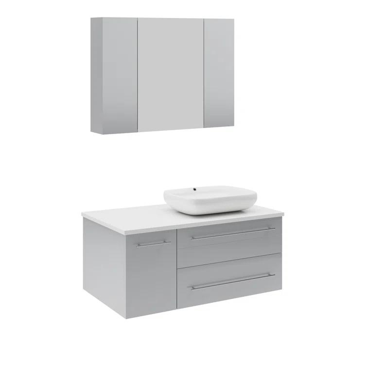 Lucera 36" Wall Mount Single Vessel Sink Right Version Bathroom Vanity with Medicine Cabinet