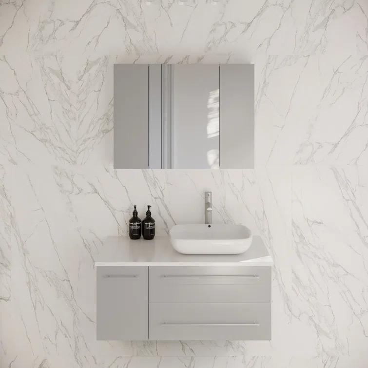 Lucera 36" Wall Mount Single Vessel Sink Right Version Bathroom Vanity with Medicine Cabinet