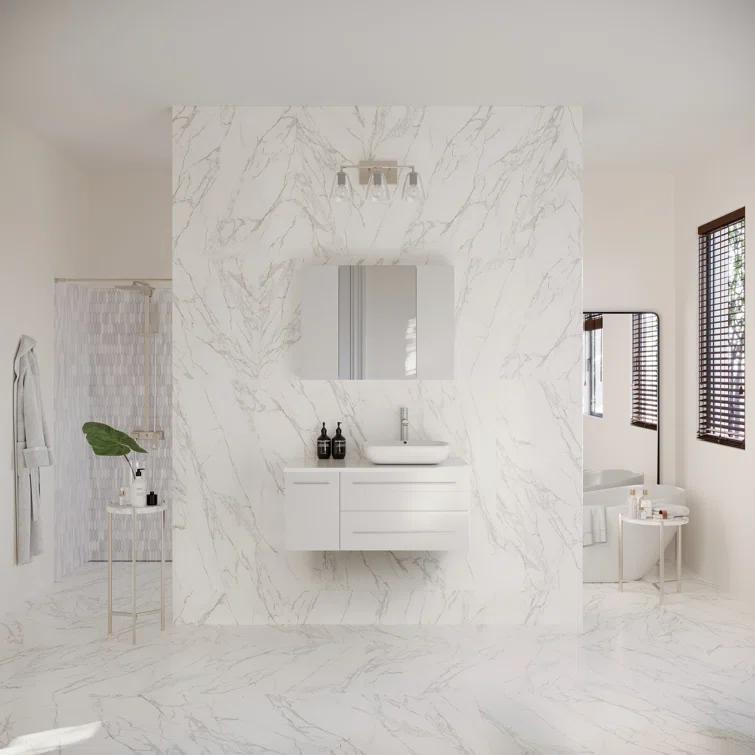 Lucera 36" Wall Mount Single Vessel Sink Right Version Bathroom Vanity with Medicine Cabinet