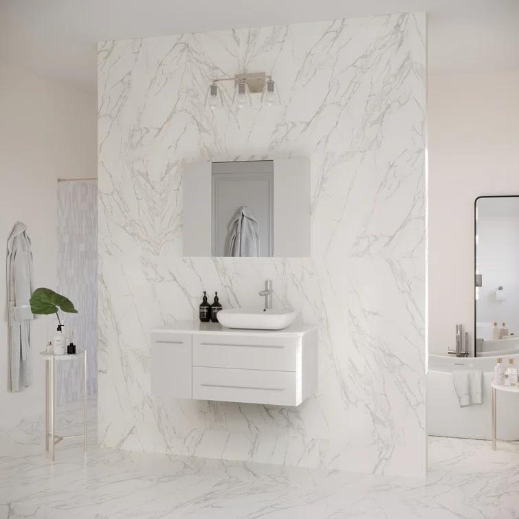 Lucera 36" Wall Mount Single Vessel Sink Right Version Bathroom Vanity with Medicine Cabinet