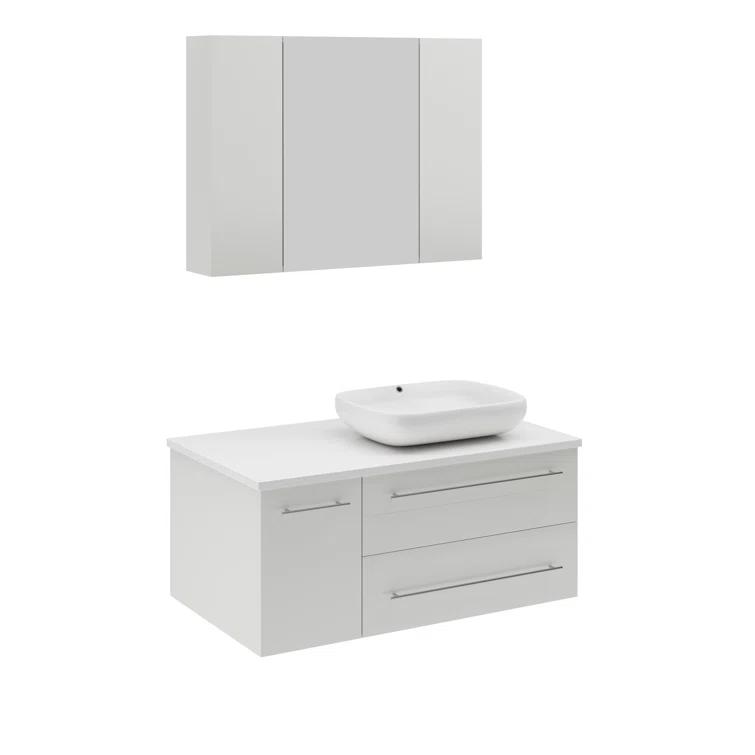 Lucera 36" Wall Mount Single Vessel Sink Right Version Bathroom Vanity with Medicine Cabinet