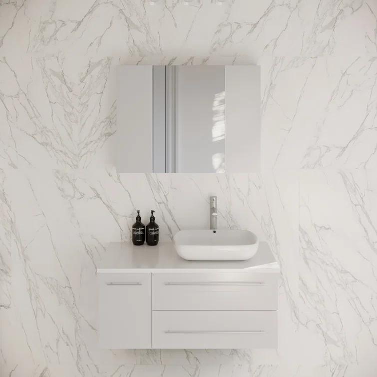 Lucera 36" Wall Mount Single Vessel Sink Right Version Bathroom Vanity with Medicine Cabinet