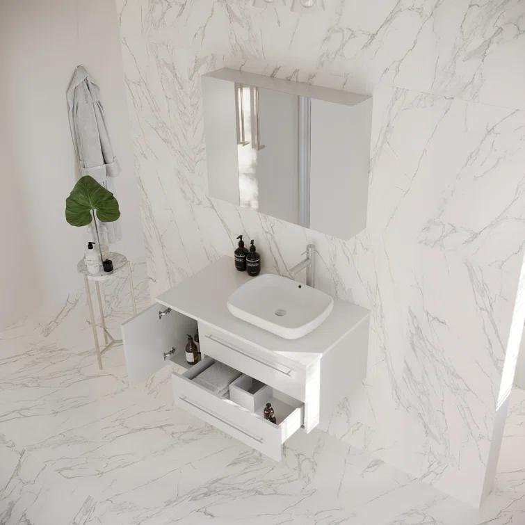 Lucera 36" Wall Mount Single Vessel Sink Right Version Bathroom Vanity with Medicine Cabinet