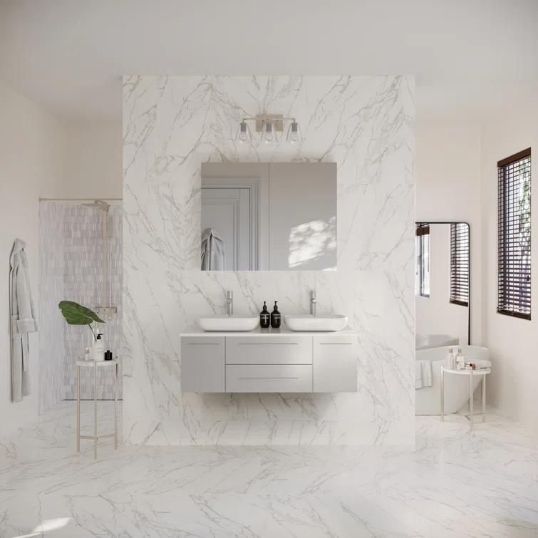 Fresca Lucera 48" Wall Mount Double Vessel Sink Bathroom Vanity with Medicine Cabinet