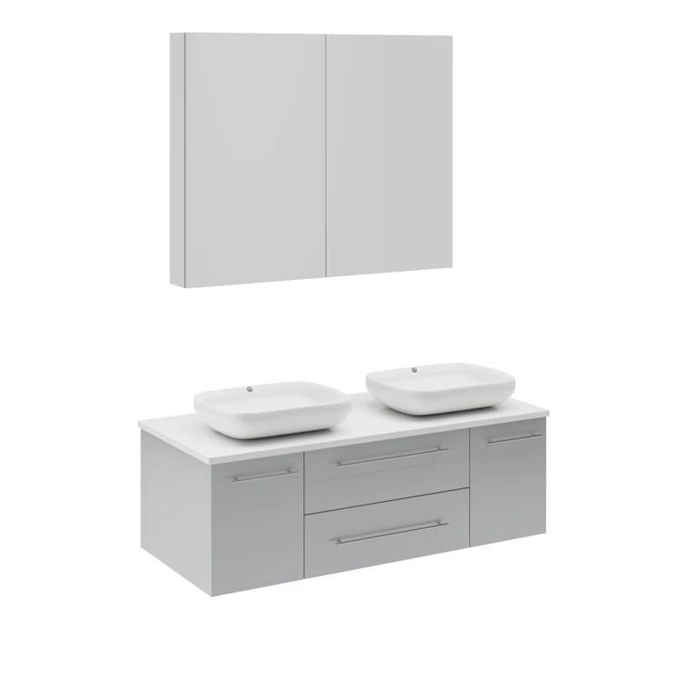 Fresca Lucera 48" Wall Mount Double Vessel Sink Bathroom Vanity with Medicine Cabinet