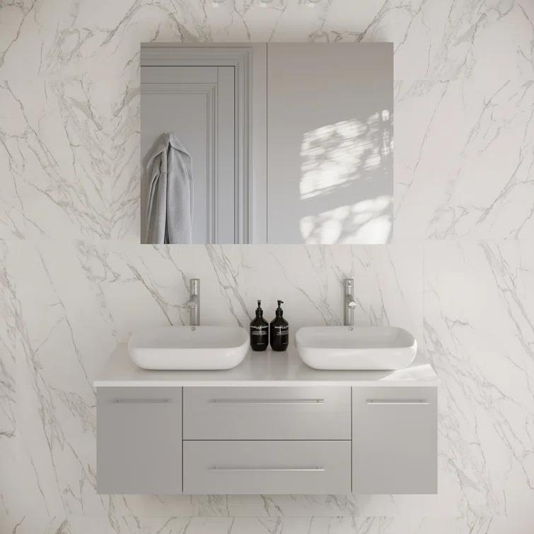 Fresca Lucera 48" Wall Mount Double Vessel Sink Bathroom Vanity with Medicine Cabinet