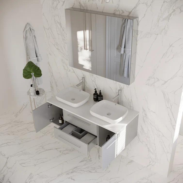 Fresca Lucera 48" Wall Mount Double Vessel Sink Bathroom Vanity with Medicine Cabinet