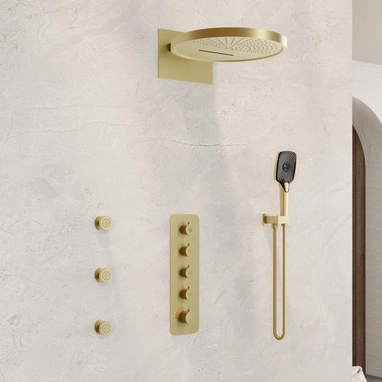 Ancoats 16" Wall Mounted Thermostatic Complete Shower System with 3-Function Handheld Spray and 3 Body Jets