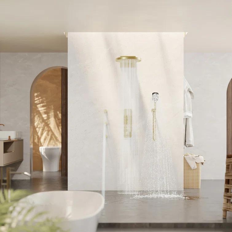 Ancoats 16" Wall Mounted Thermostatic Complete Shower System with 3-Function Handheld Spray and 3 Body Jets