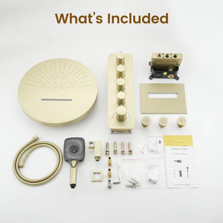 Ancoats 16" Wall Mounted Thermostatic Complete Shower System with 3-Function Handheld Spray and 3 Body Jets