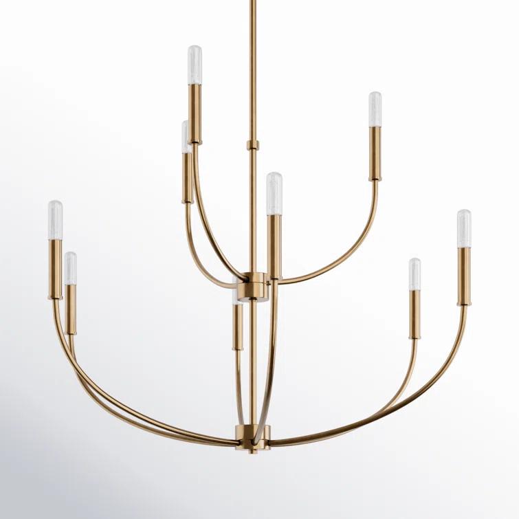 Elegant Satin Brass 9-Light Incandescent Chandelier with Clear Accents