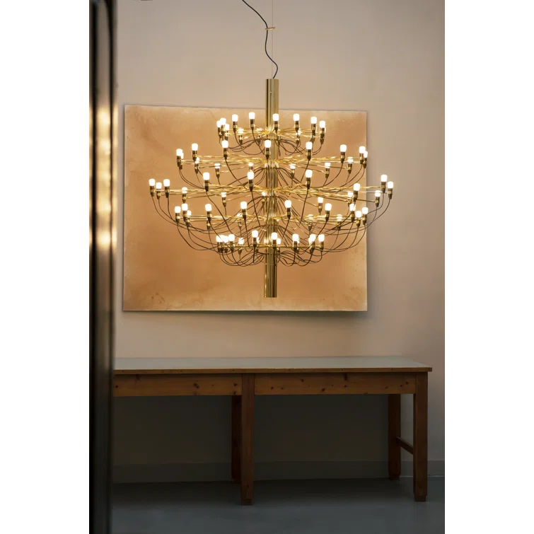 Gino Sarfatti Inspired Brass 50-Light Mid-Century Modern Chandelier