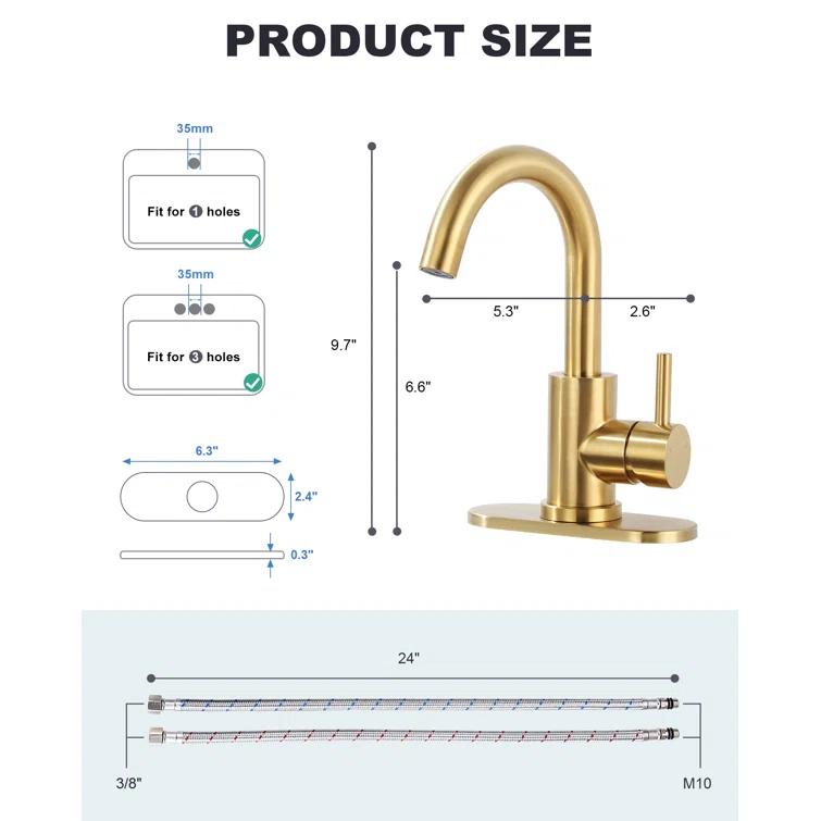 Single Handle Stainless Steel Bar Kitchen Faucet With Swivel Spout And Deckplate