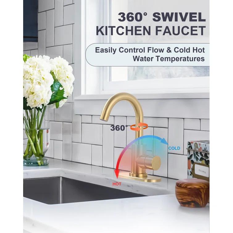 Single Handle Stainless Steel Bar Kitchen Faucet With Swivel Spout And Deckplate