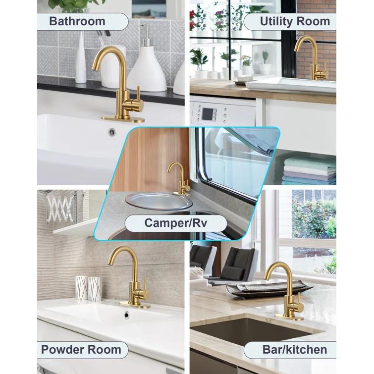 Single Handle Stainless Steel Bar Kitchen Faucet With Swivel Spout And Deckplate