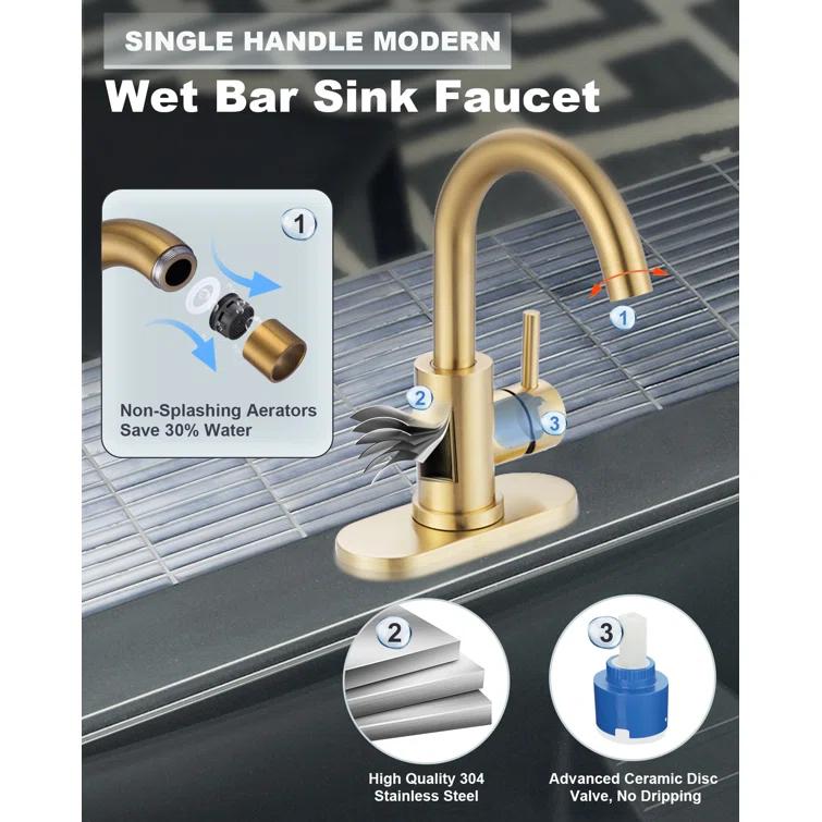 Single Handle Stainless Steel Bar Kitchen Faucet With Swivel Spout And Deckplate