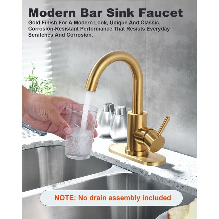 Single Handle Stainless Steel Bar Kitchen Faucet With Swivel Spout And Deckplate