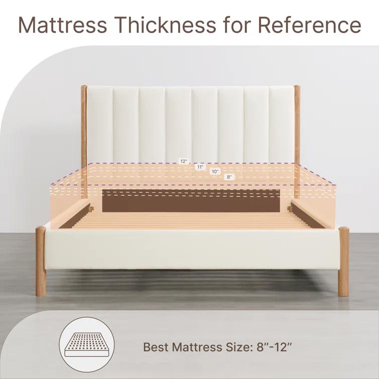 Rezana Solid Wood Boucle Upholstered Headboard Bed Frame