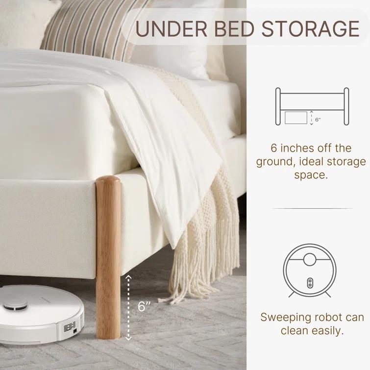 Rezana Solid Wood Boucle Upholstered Headboard Bed Frame