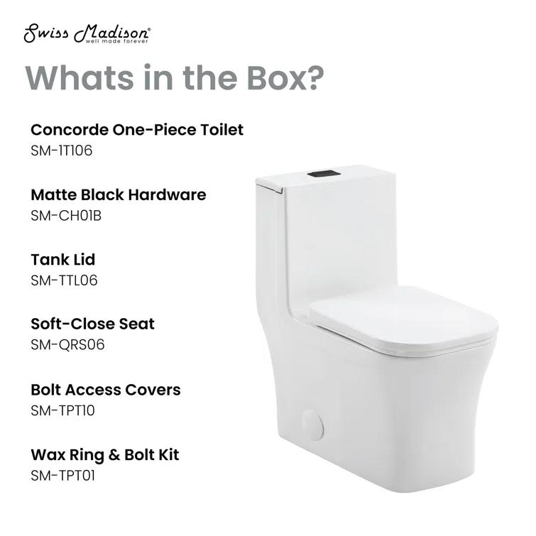 Concorde One Piece Square Toilet Dual Flush, Black Hardware 1.1/1.6 gpf