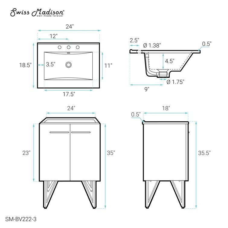 Annecy 24 In. Bathroom Vanity With Ceramic Sink Top