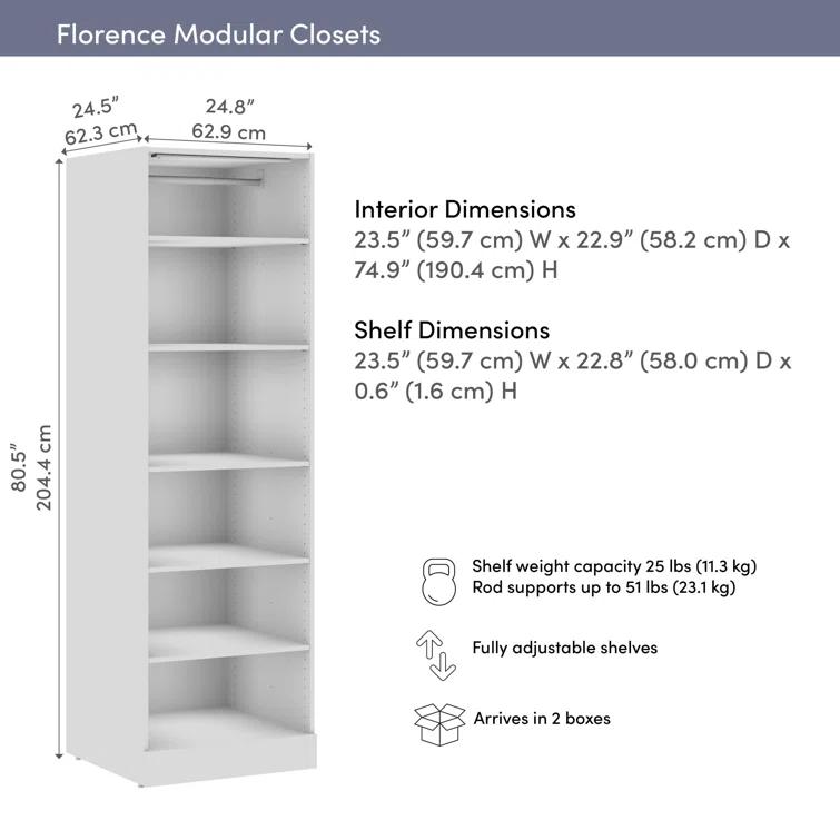 Florence Modular Reach-In Or Walk-In Closet System Tower With LED Light And Shelves