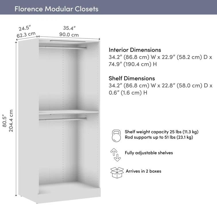 Florence 36W X 25D Modular Double Hanging Closet System Tower With LED Light