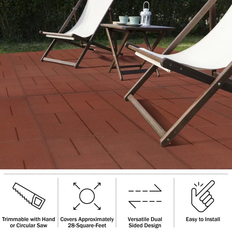 Pure Garden Deck Tiles 8-Pack - Dual-Sided Outdoor Flooring Tile - 28SQFT Rubber Pavers for Outside Patio, Garden Walkway, Balcony, or Shed