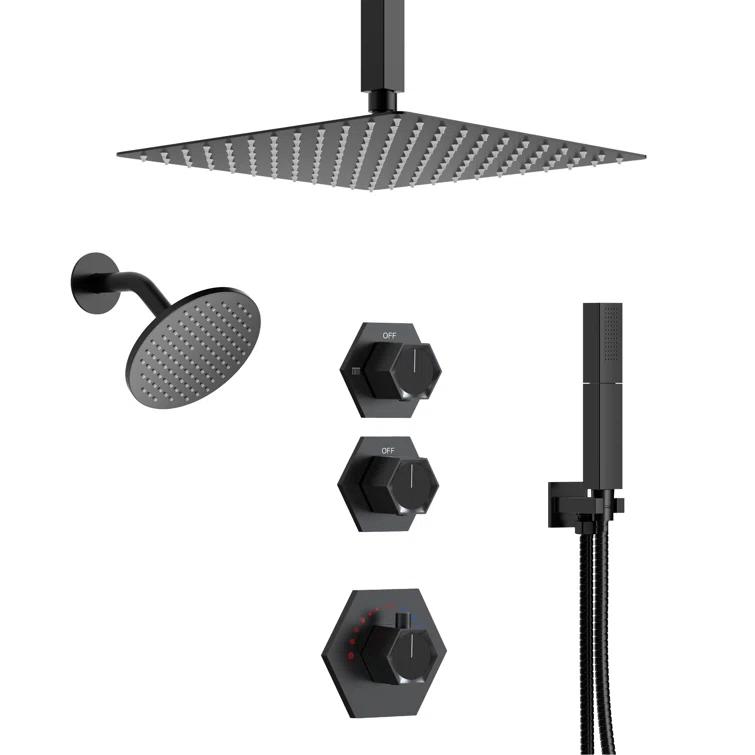 Thermostatic Shower Faucet 12" High-Pressure Dual Showerheads with Rough-In Valve