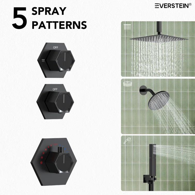 Thermostatic Shower Faucet 12" High-Pressure Dual Showerheads with Rough-In Valve