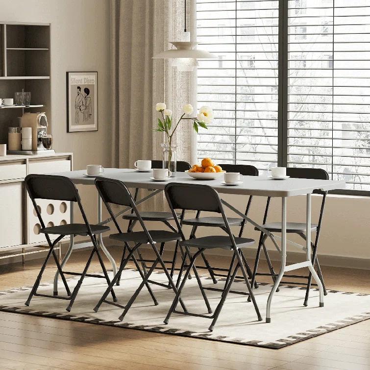 Plastic Folding Card Table, Indoor Outdoor Portable Picnic Table with Carrying Handle for Camping