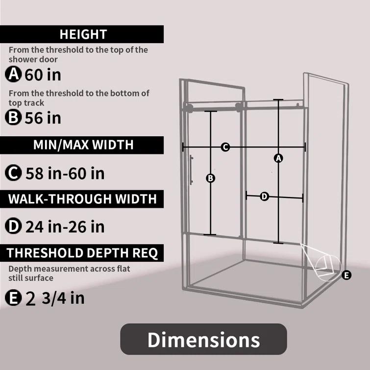 60'' - W x 60'' H Door Semi-Frameless Tub Door with