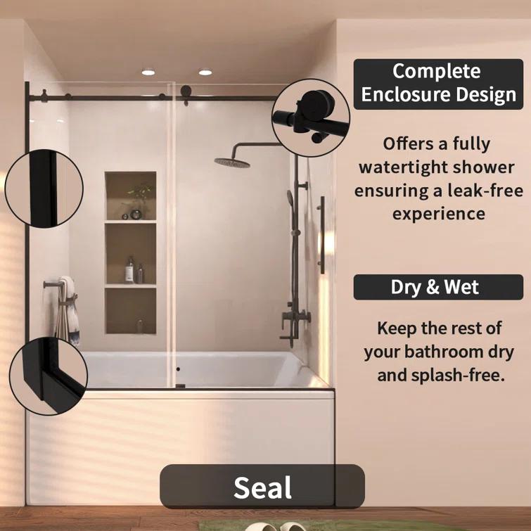 60'' - W x 60'' H Door Semi-Frameless Tub Door with