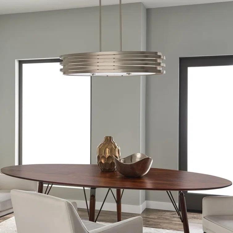 Co-t Kichler Roswell 3-Light Oval Chandelier With Satin Etched Glass And Brushed Nickel Finish, Dimmable Edge-Lit Technology For Ambient Lighting