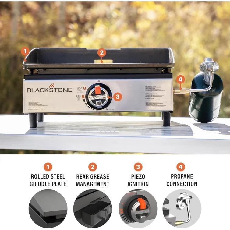 Original 17” Tabletop Griddle with Stainless Steel Front Plate, Powder Coated Steel, Black