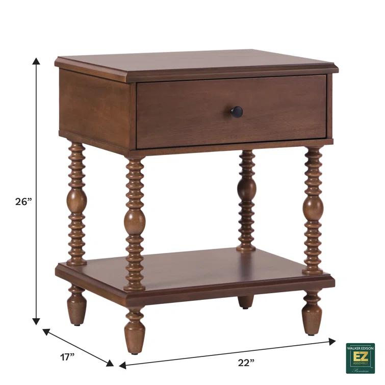 Vivienne Easy Assembly Solid Wood Spindle 1-Drawer Nightstand (Set of 2)