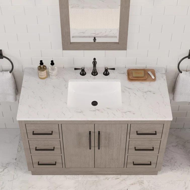 Water Creation 48" Wood Single Bathroom Vanity in Gray Oak/Bronze