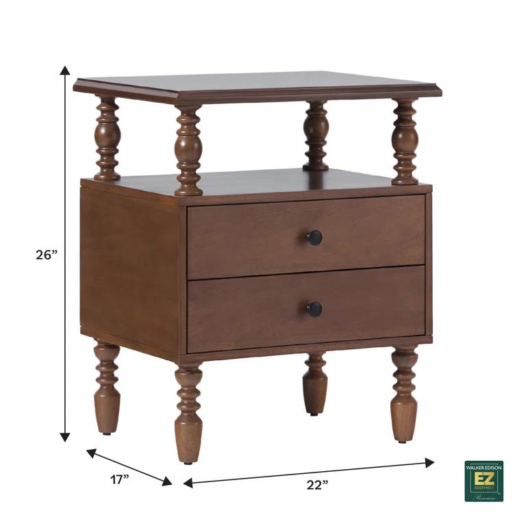 Vivienne Easy Assembly Solid Wood Spindle 2-Drawer Nightstand (Set of 2)