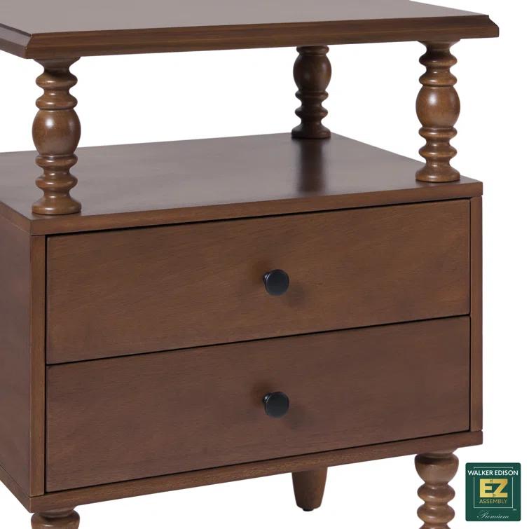 Vivienne Easy Assembly Solid Wood Spindle 2-Drawer Nightstand