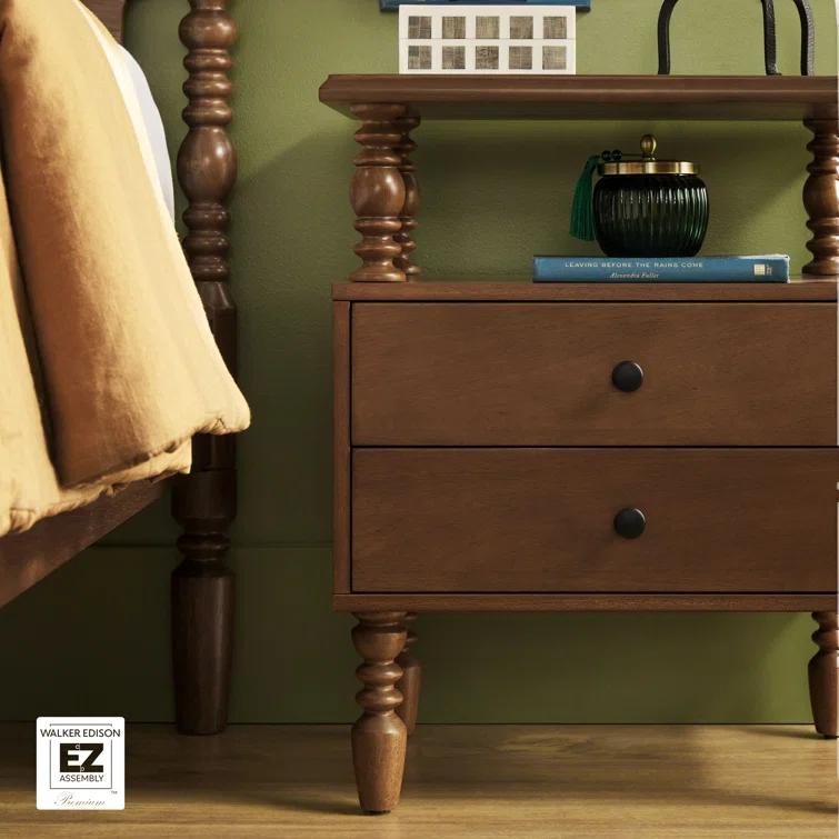 Vivienne Easy Assembly Solid Wood Spindle 2-Drawer Nightstand