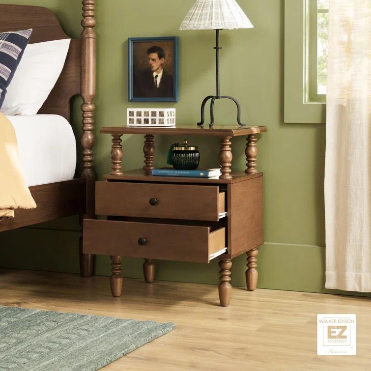 Vivienne Easy Assembly Solid Wood Spindle 2-Drawer Nightstand
